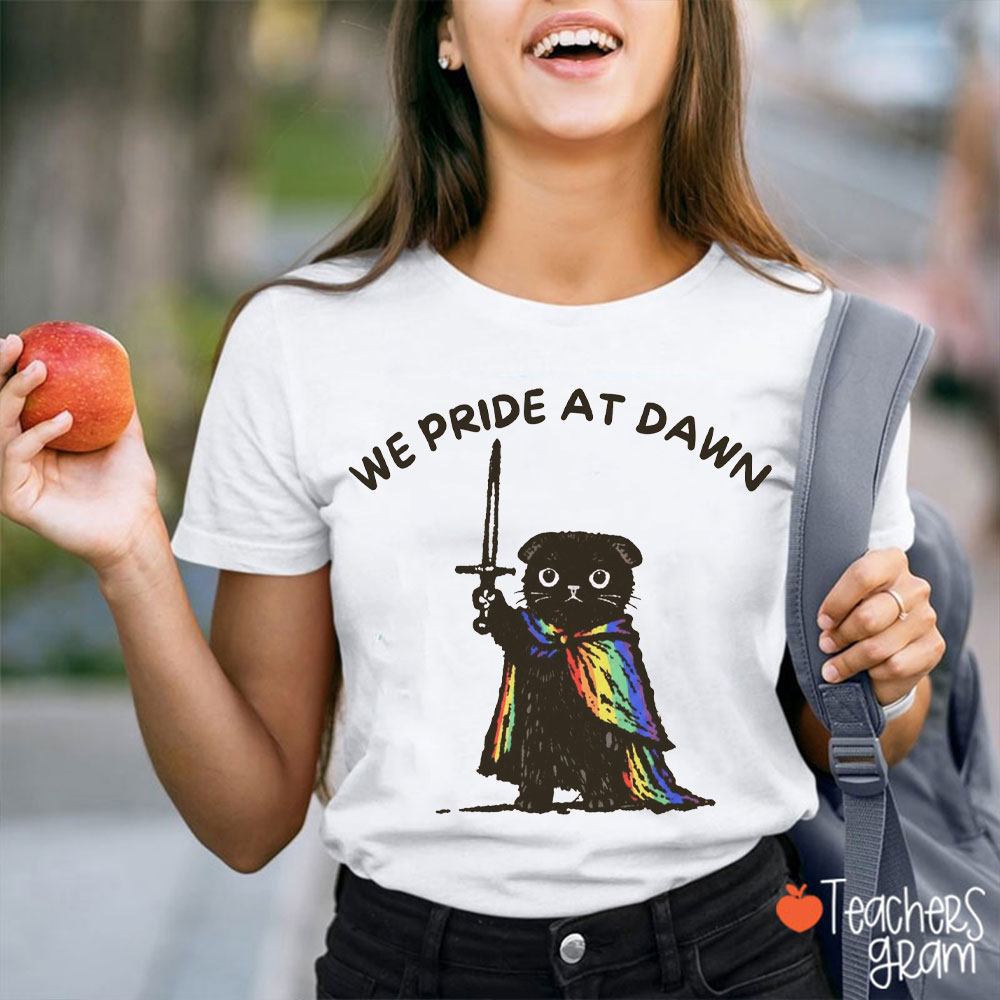 Cute Black Cat We Pride At Dawn Teacher T-Shirt