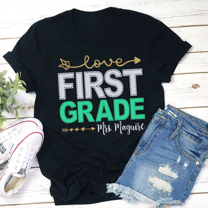 Personalized Teacher's Name And Grade Sewing Line Design Teacher T-Shirt