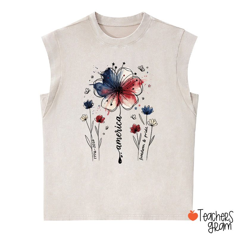 1776-2026 America Freedom And Pride Teacher Washed Tank Top