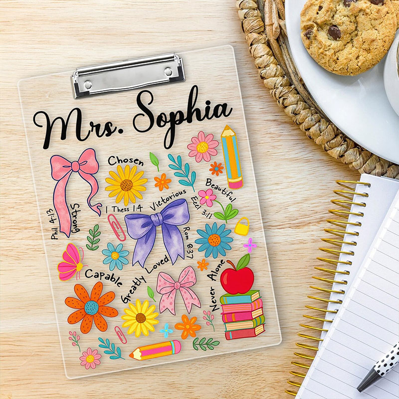 Personalized Flower Bow Stationery And Name Teacher Clipboard