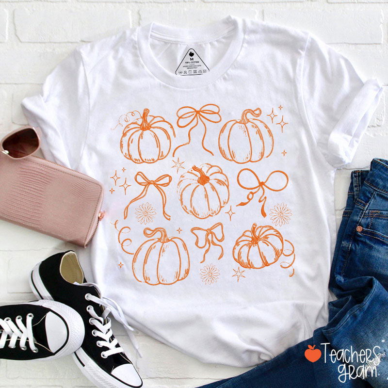 Autumn Pumpkin Bow Garden Teacher T-Shirt