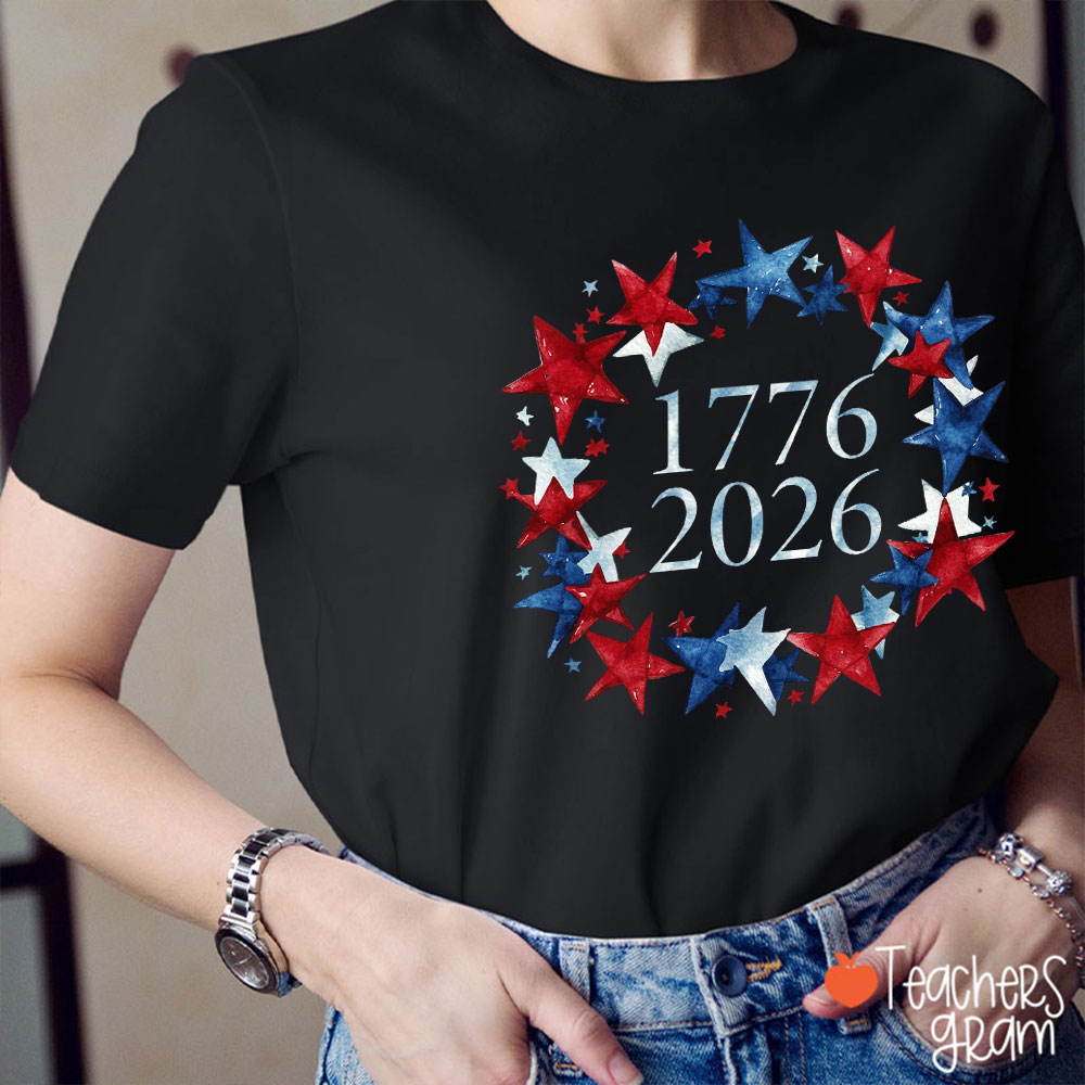 White Red And Blue Stars Teacher T-Shirt