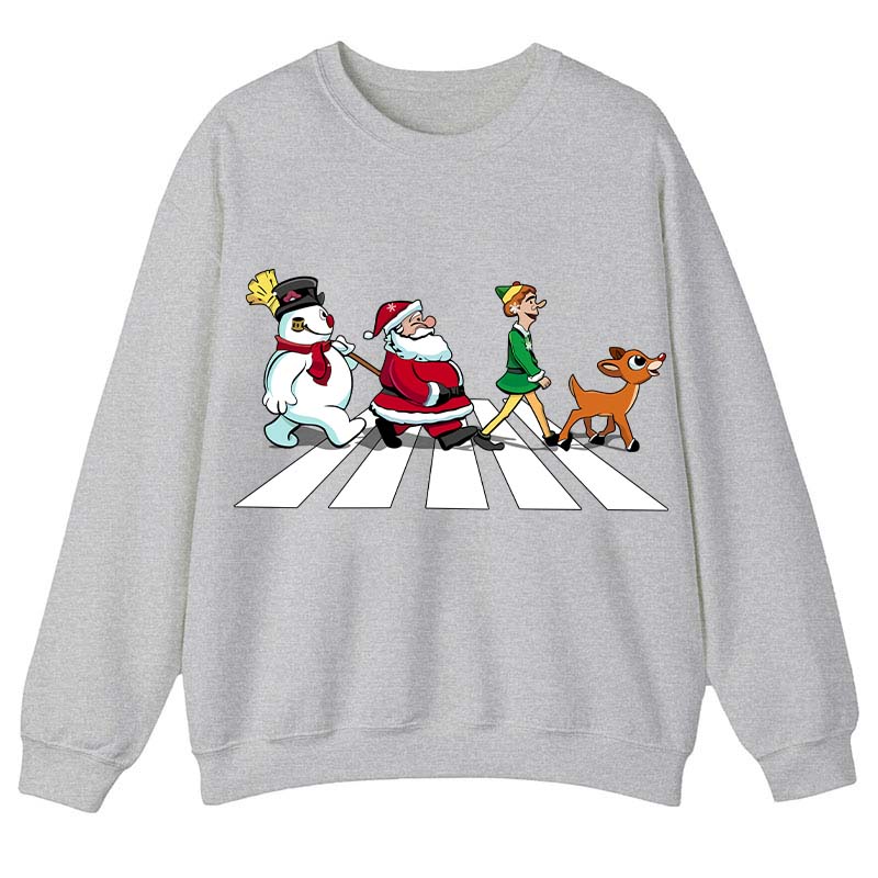 Santa Claus And His Friends Crossing The Road Teacher Sweatshirt