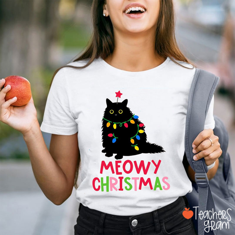 Meowy Christmas Teacher T-Shirt