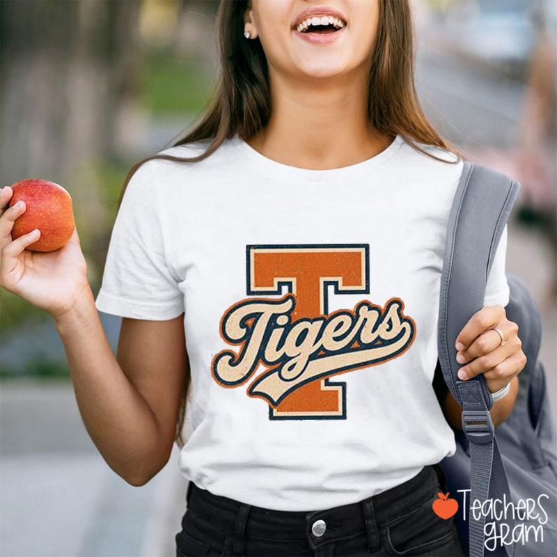 Personalized Mascot Varsity Letter Script Teacher T-Shirt