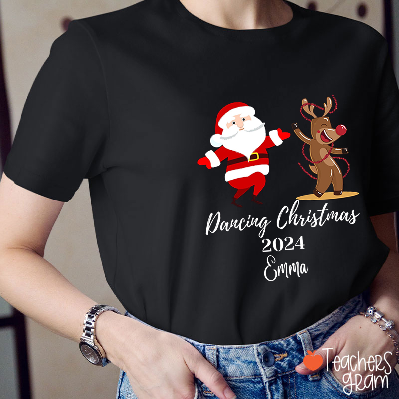 Personalized Name Dancing Christmas Teacher  T-Shirt