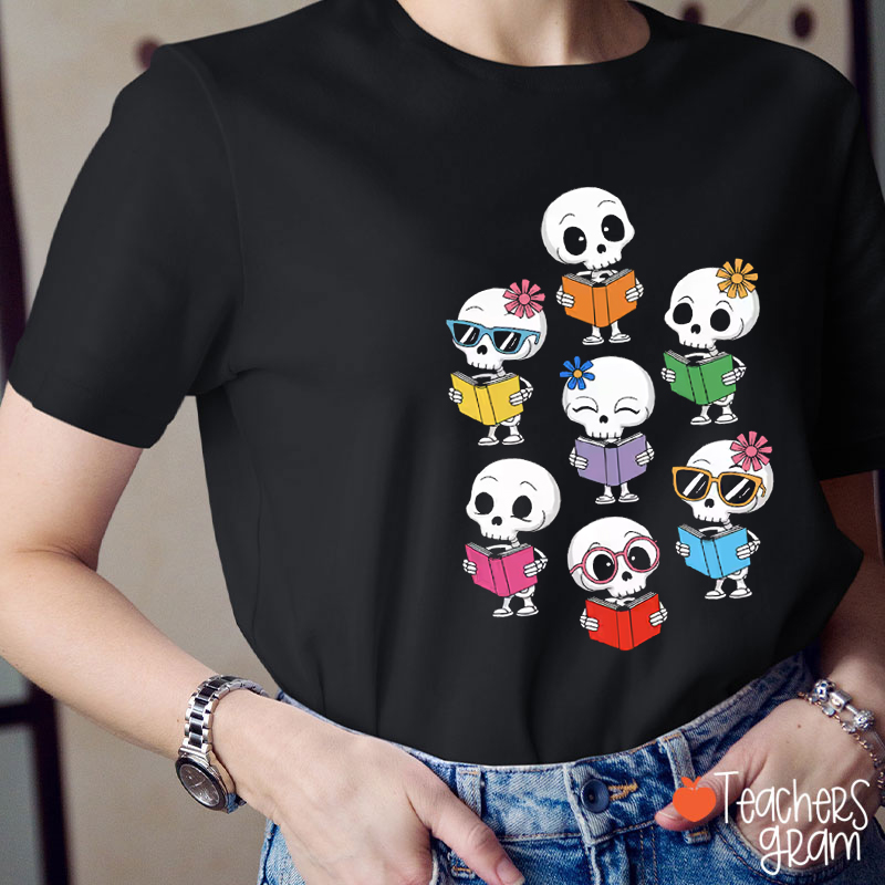 Skeletons Reading Books Teacher T-Shirt