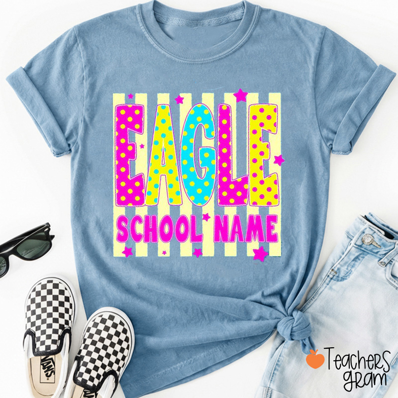 Personalized Mascot Neon Coquette Floral Striped Teacher T-Shirt