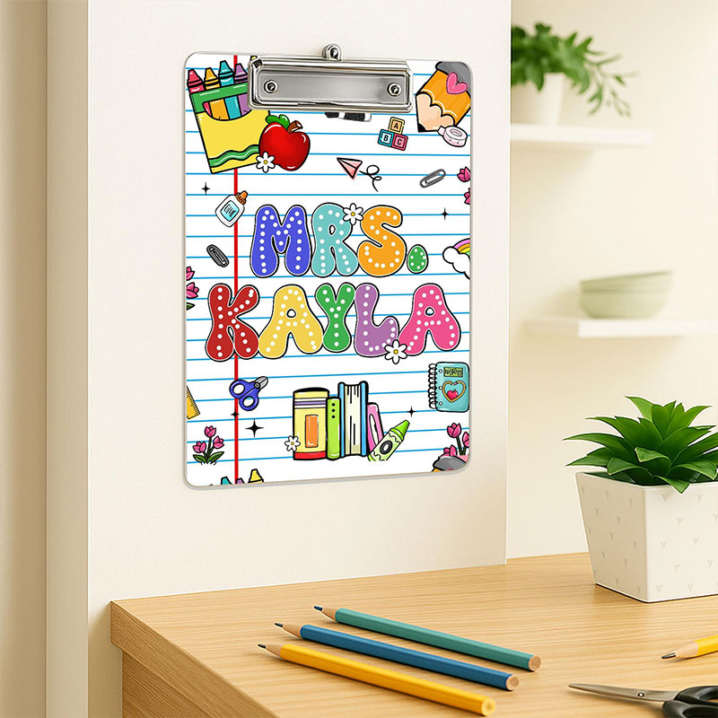 Personalized Stationery And Colorful Bubble Text Teacher Clipboard