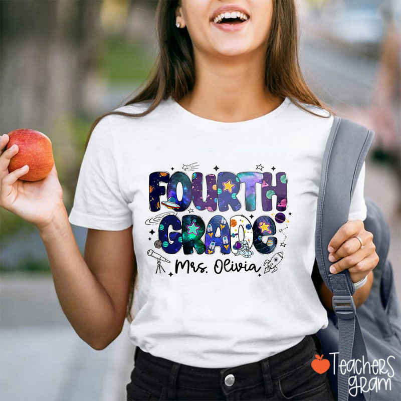 Personalized Grade Name Astronomy Universe Teacher T-Shirt