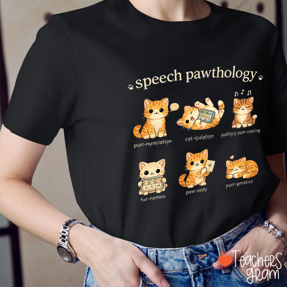 Speech Pawthology Cute Cats Teacher T-Shirt