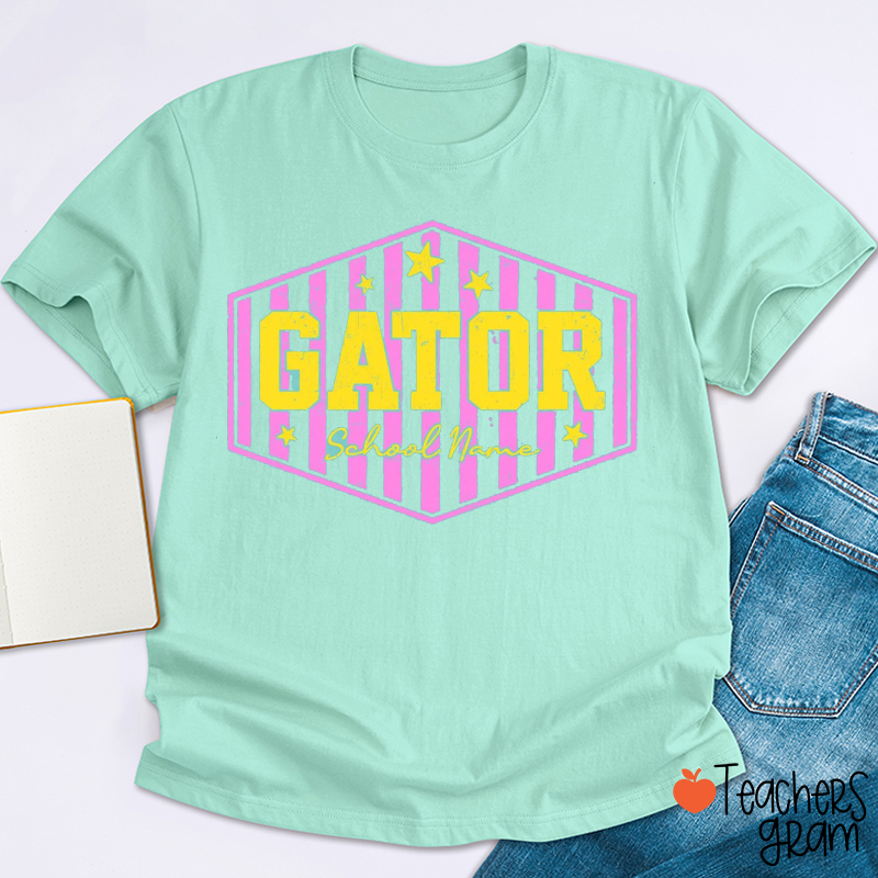 Personalized Mascot Striped Preppy Teacher T-Shirt