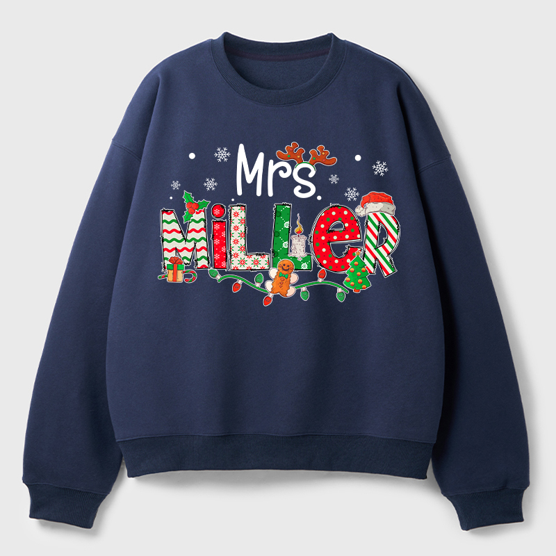 Personalized Teacher Name Christmas Teacher Fleece Sweatshirt