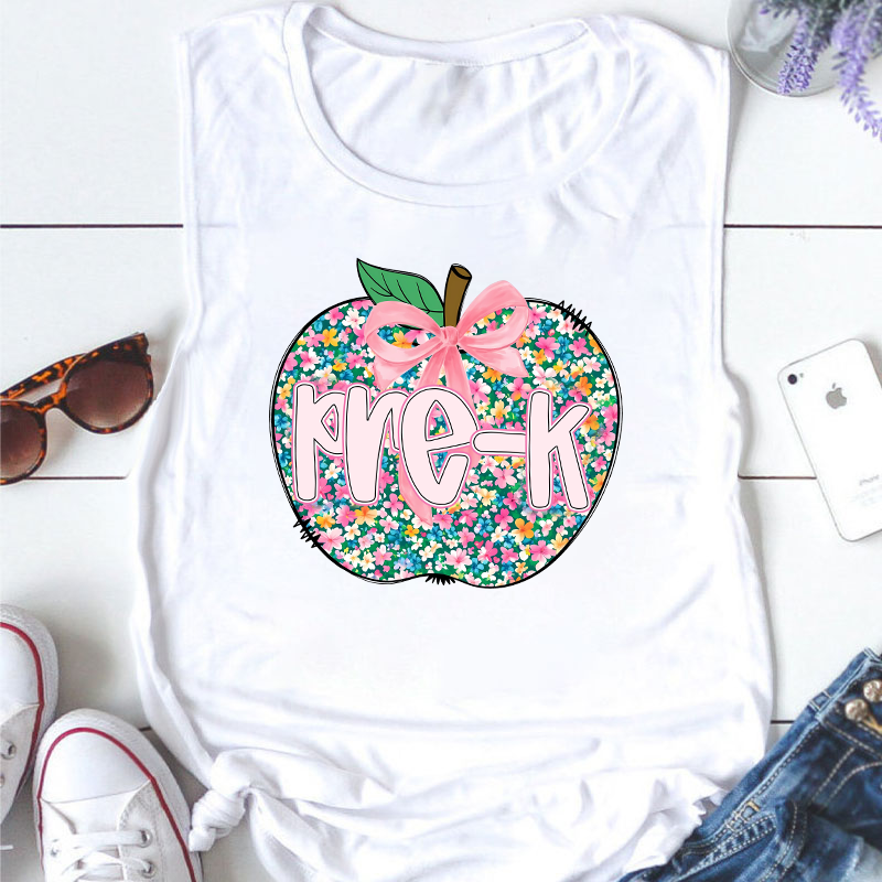 Personalized Grade Flowers Apple Teacher Tank Top