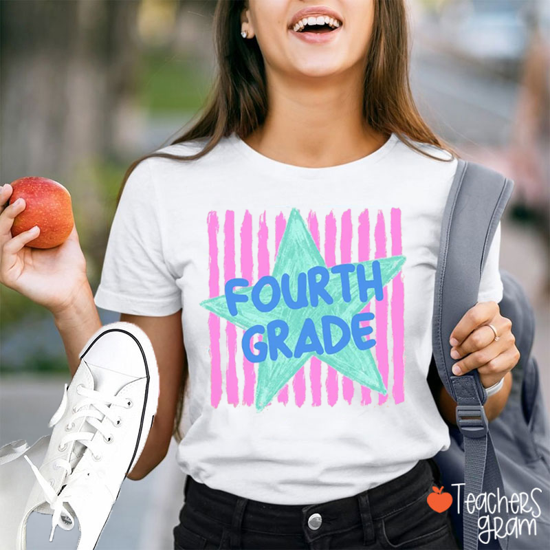 Personalized Grade Stripe Star Pattern Teacher T-Shirt