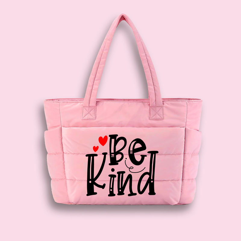 Be Kind Red Heart Teacher Puffy Tote Bag