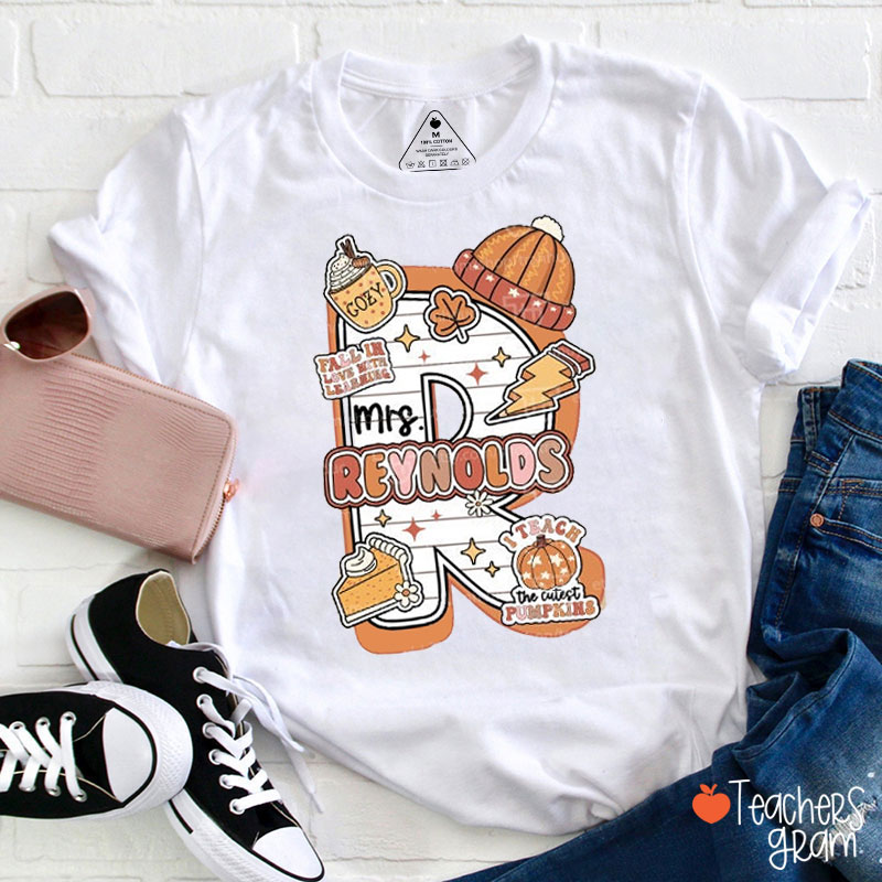 Personalized Letter Name Fall In Love With Learning Teacher T-Shirt