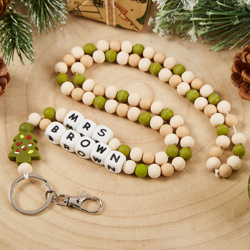 Personalized Green Christmas Tree Teacher Lanyard