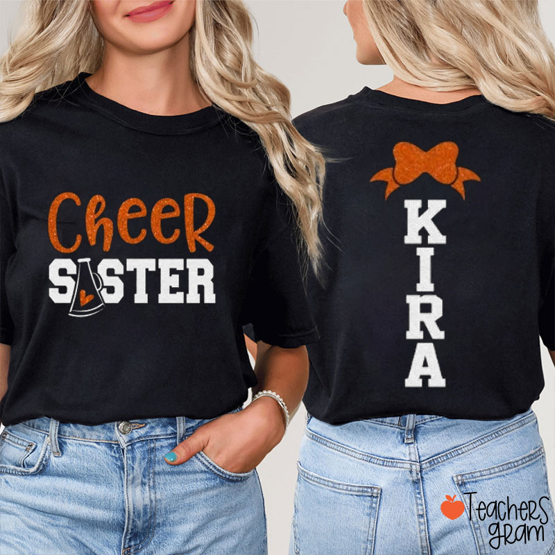 Personalized Mascot Glitter Cheer Teacher Two Sided T-Shirt