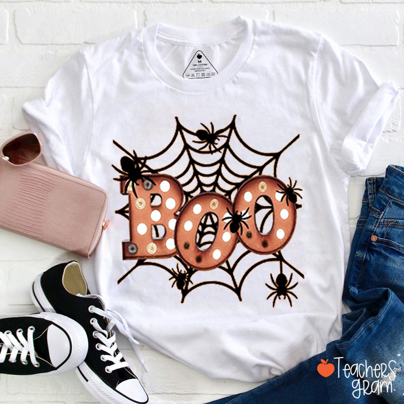 Boo Spider Web Halloween Teacher T-Shirt