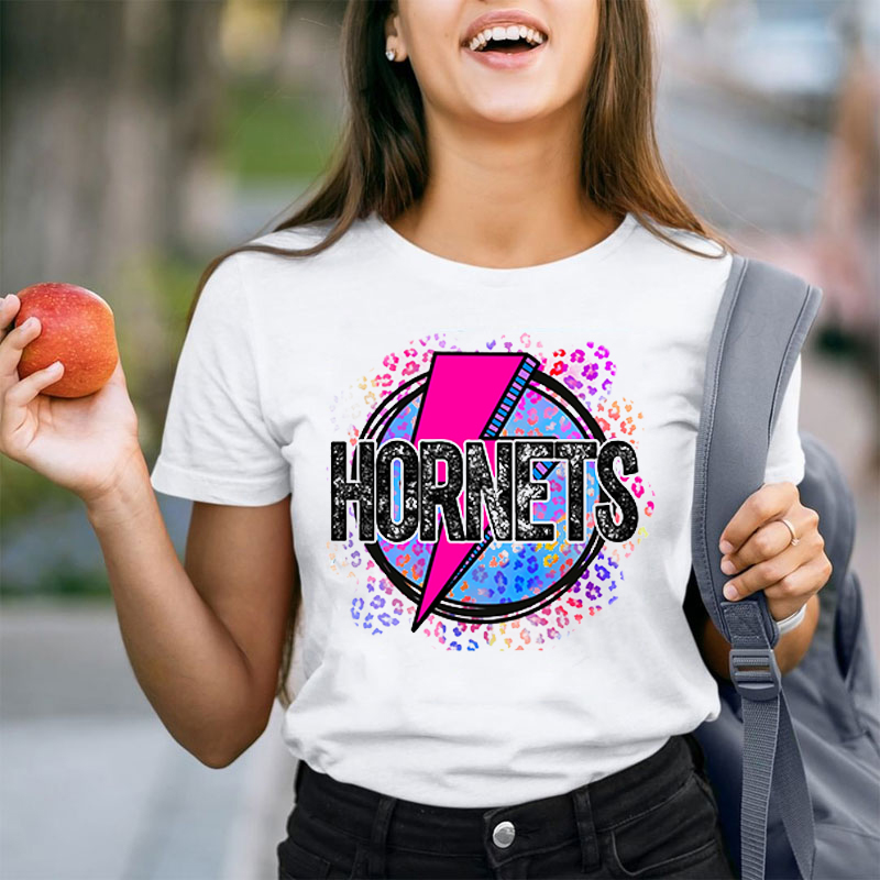 Personalized School Spirit Mascot Colorful Leopard Lightning Print Teacher T-Shirt