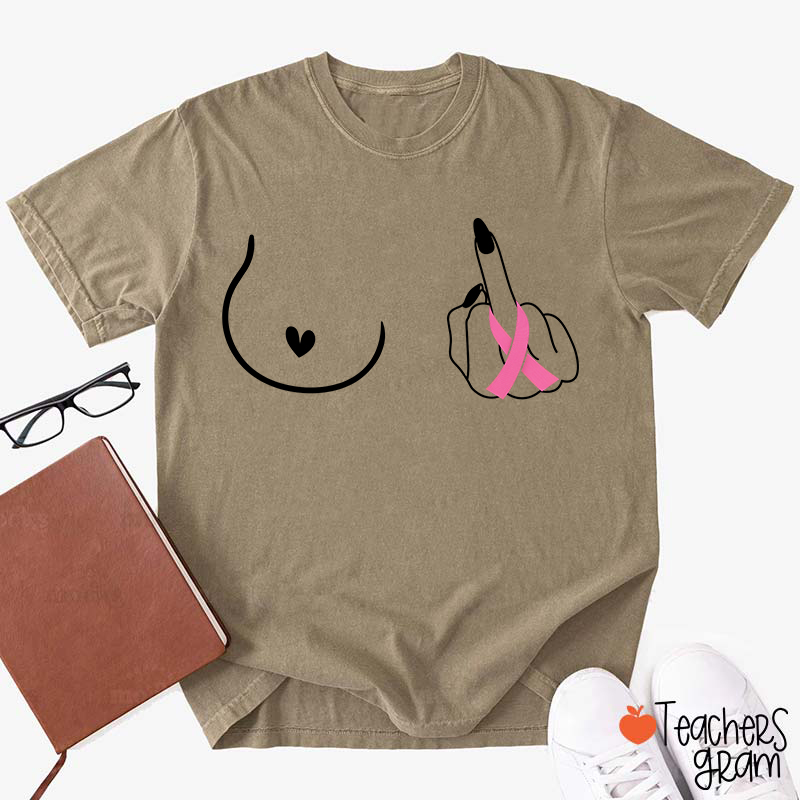 Middle Finger Minimal Line Art Distressed Washed Teacher T‑Shirt