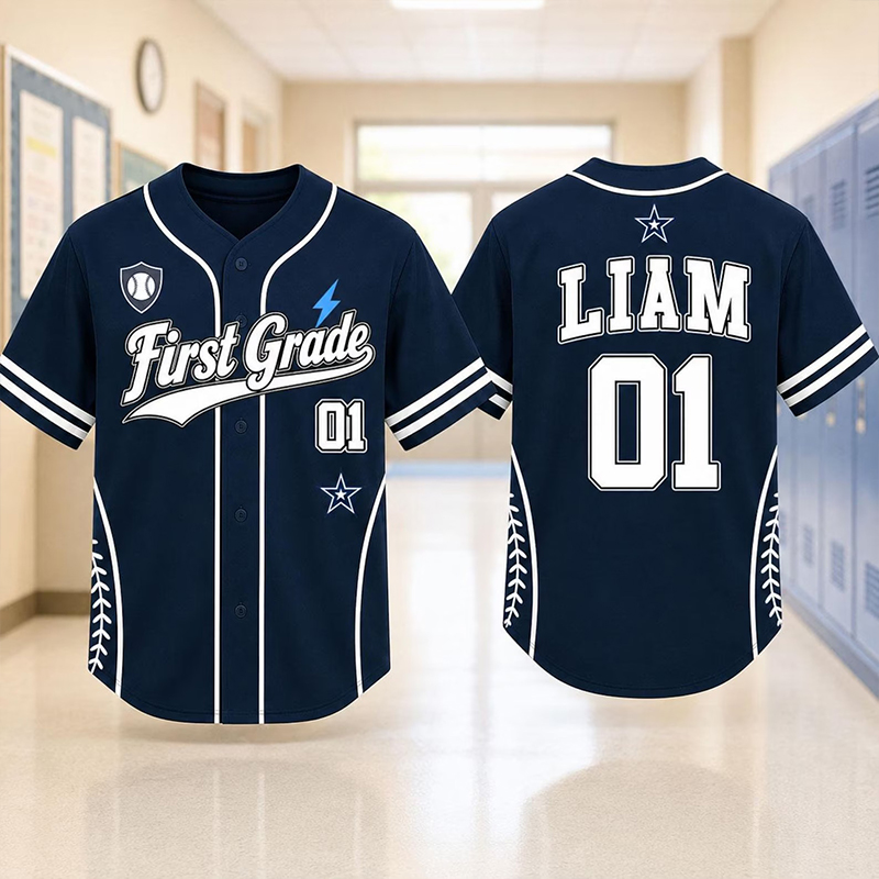 Personalized Grade Name Number Lightning Star Teacher Baseball Jersey
