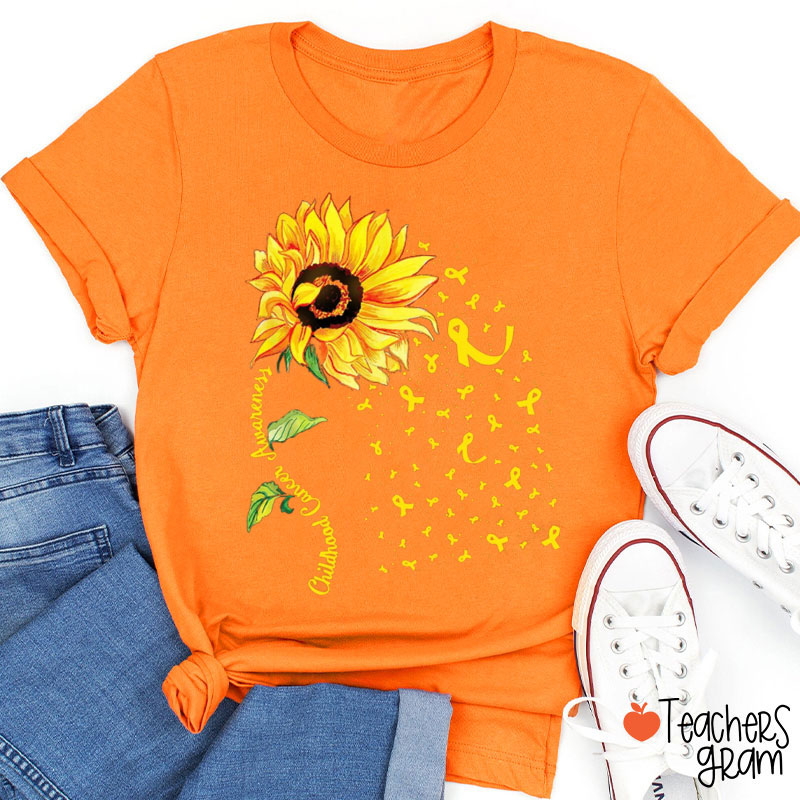 Sunflower Gold Ribbon Teacher T-Shirt