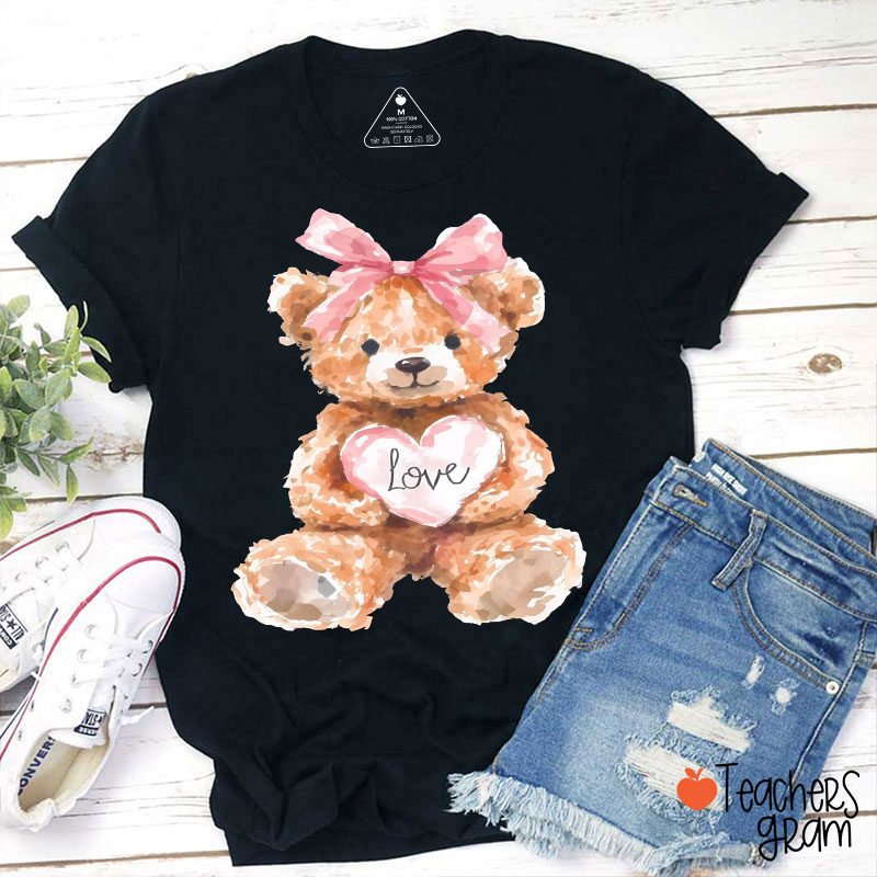 Coquette Valentine Bear Teacher T-Shirt