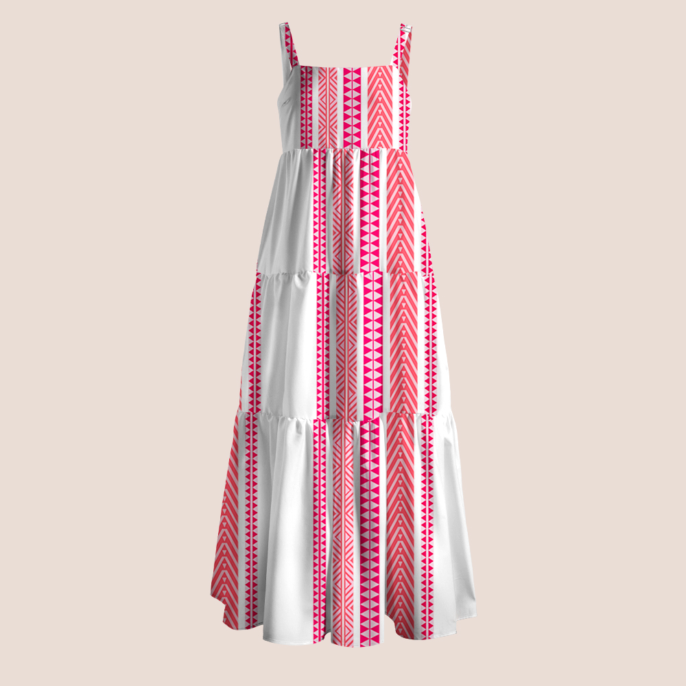 Bright Pink Geometric Stripe Teacher Slip Dress