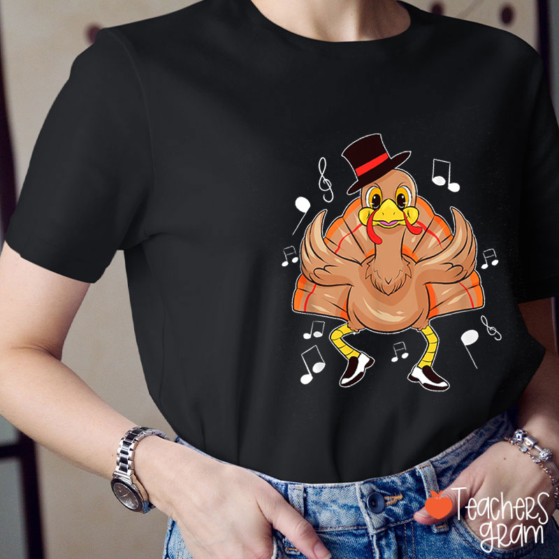Dancing Turkey Music Note Teacher T-Shirt