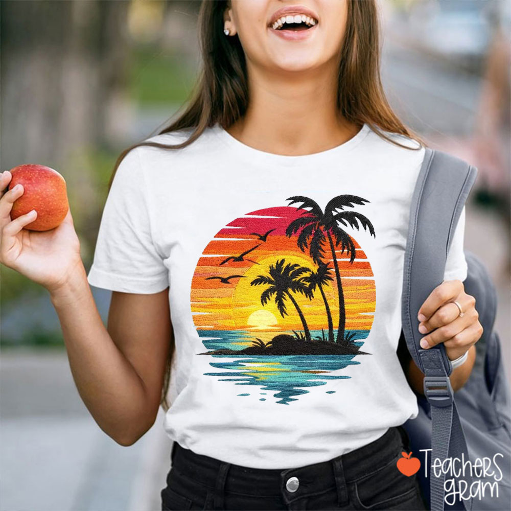 Beach Sunset Summer Vibes Teacher T-Shirt
