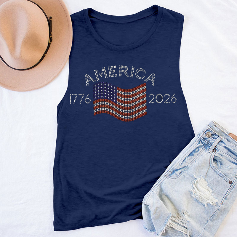 America 250th Rhinestone Flag Teacher Tank Top