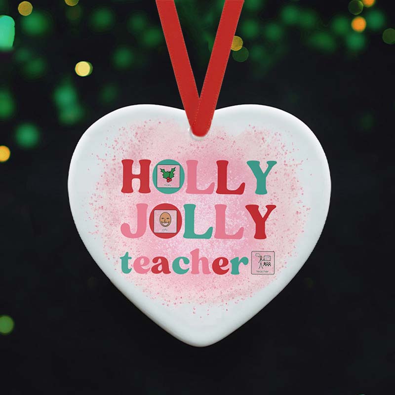 Holly Jolly Teacher Ceramic Christmas Ornament