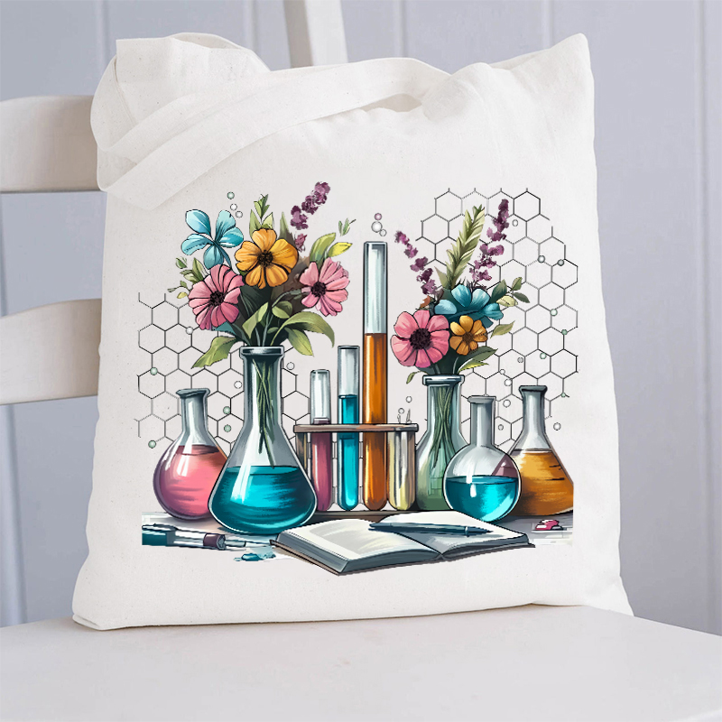 Floral Beakers Science Teacher Tote Bag