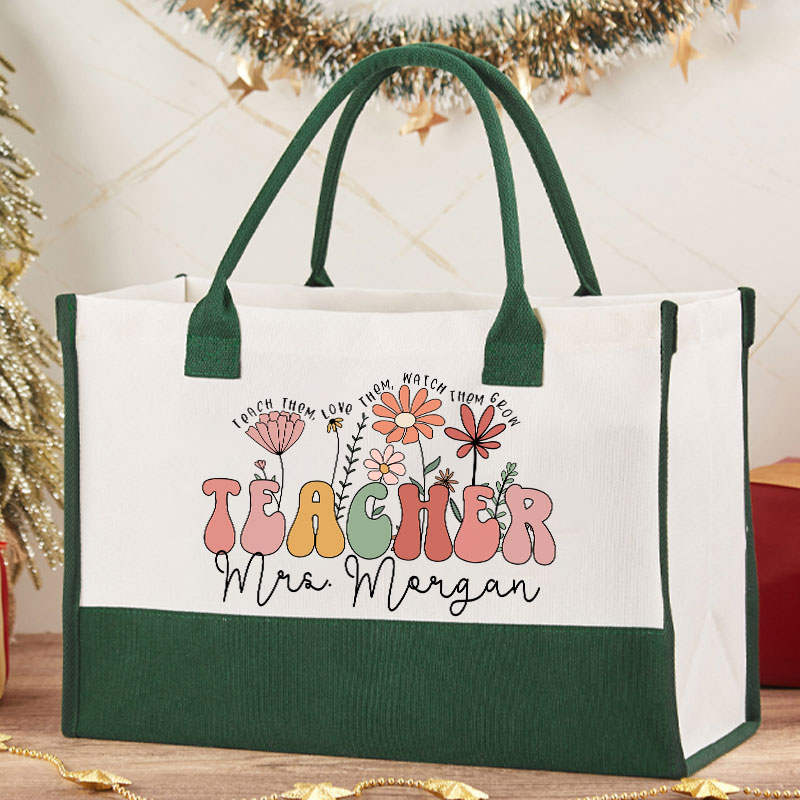 Personalized Teach Them Love Them Watch Them Grow Teacher Cotton Tote Bag