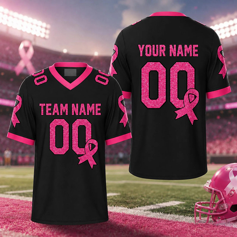 Personalized Name Team Number Pink Ribbon Teacher Mesh Jersey