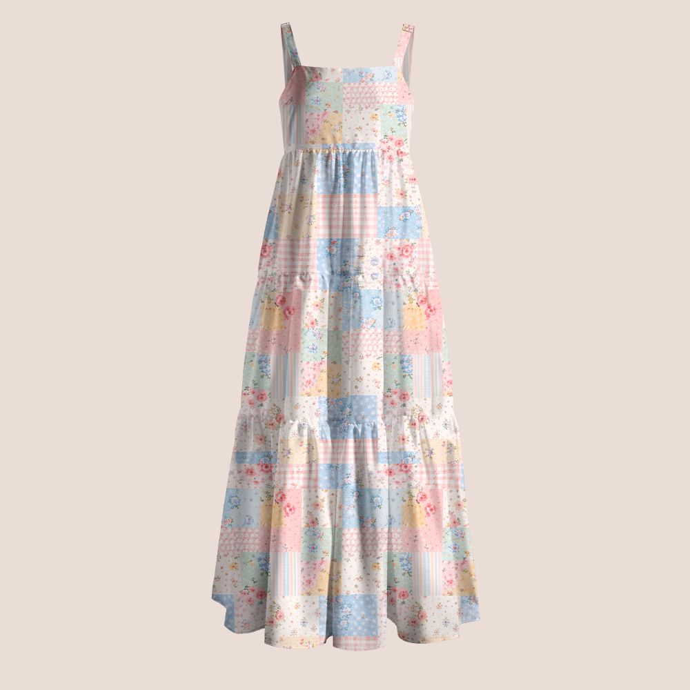 Pastel Patchwork Floral Gingham Teacher Slip Dress