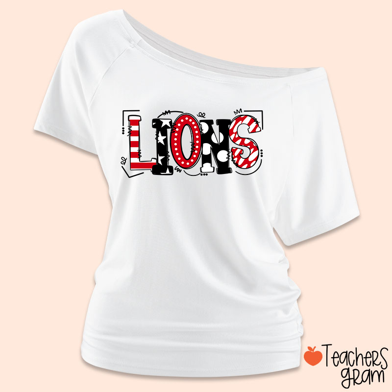 Personalized Mascot Cute Fonts Game Day Teacher Off Shoulder Shirt