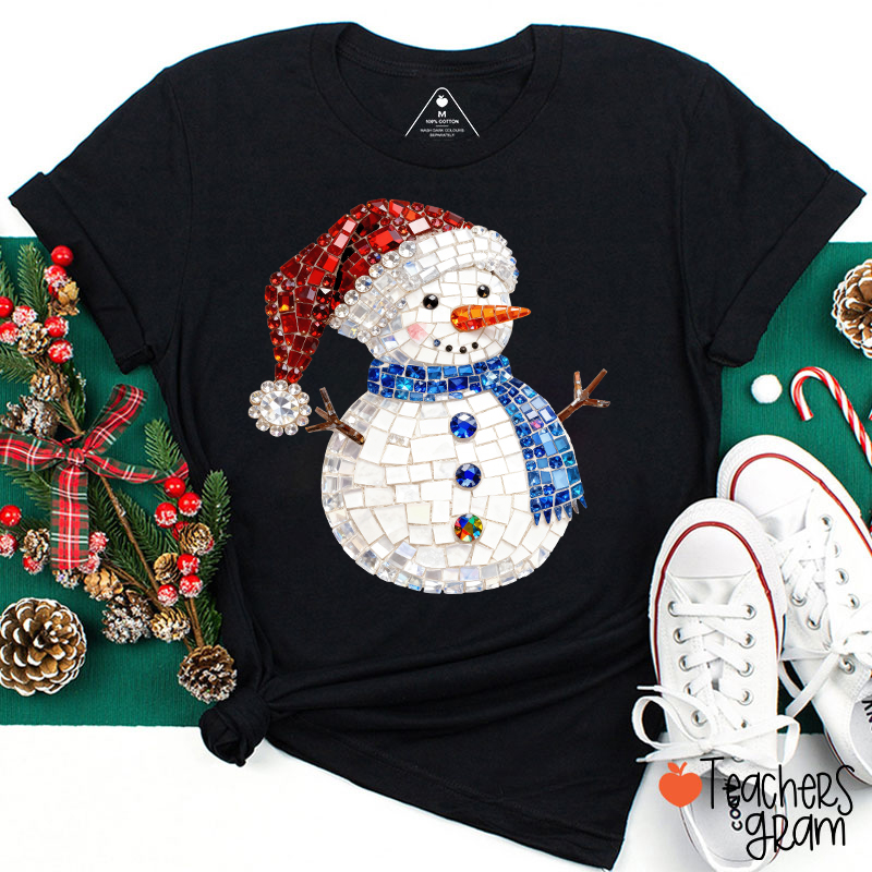 Faux Rhinestone Snowman Teacher T-Shirt