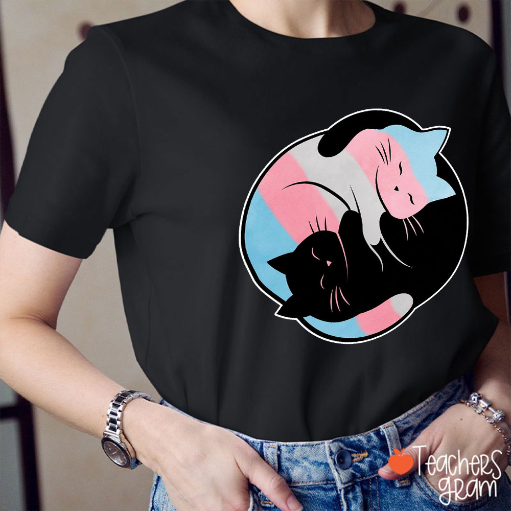 Yin Yang Cats Pride Flag Colors Teacher T-Shirt
