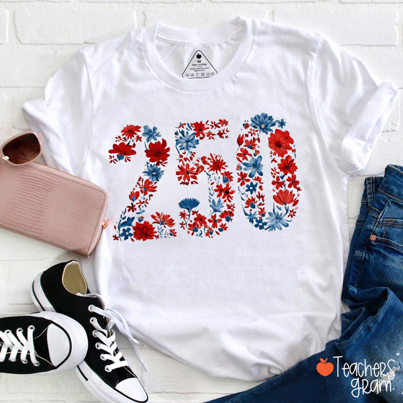 Floral 250 Independence Day Teacher T-Shirt