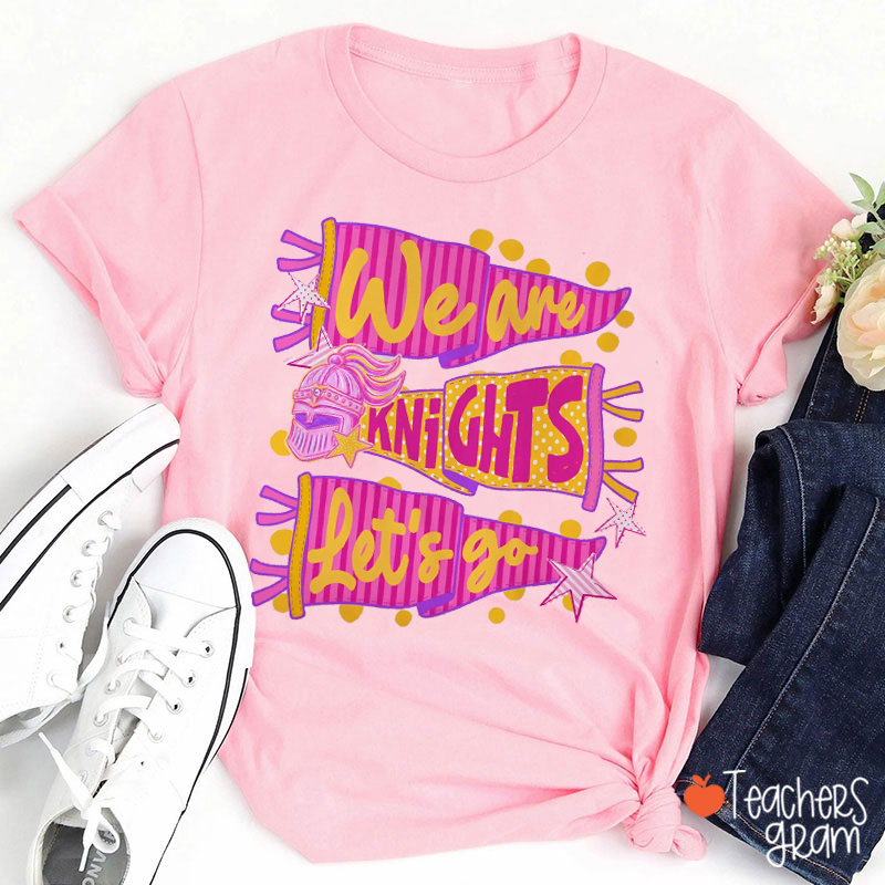 Personalized Mascot We Are Let's Go Pennant Stripe Dot Star Teacher T-Shirt