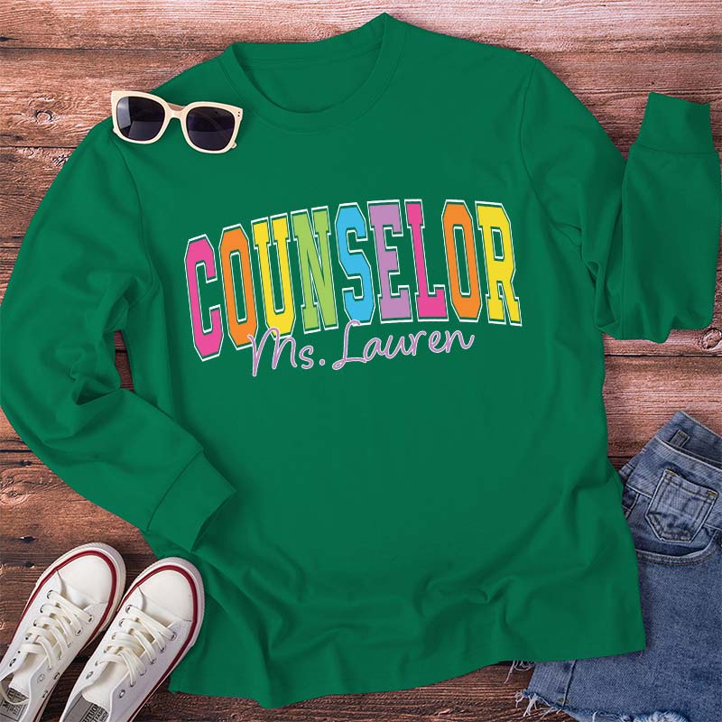 Personalized Name Grade Color Teacher Long Sleeve T-Shirt