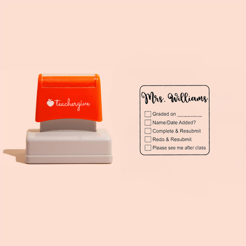 Personalized Six Line Grading Teacher Large Rectangle Stamp