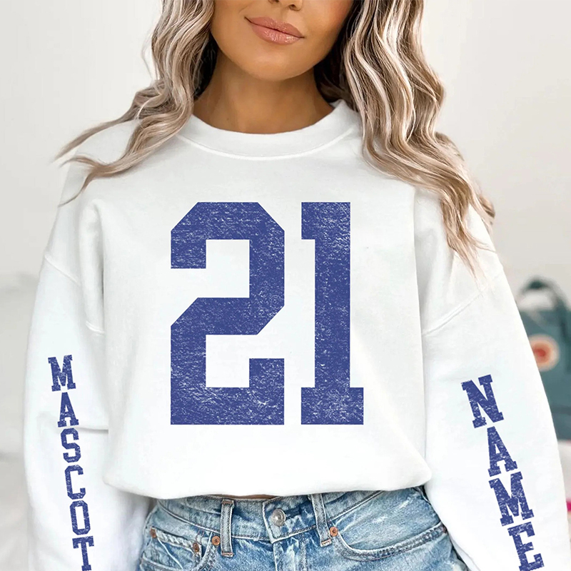 Personalized School Team Number Game Day Teacher Sleeve Print Sweatshirt