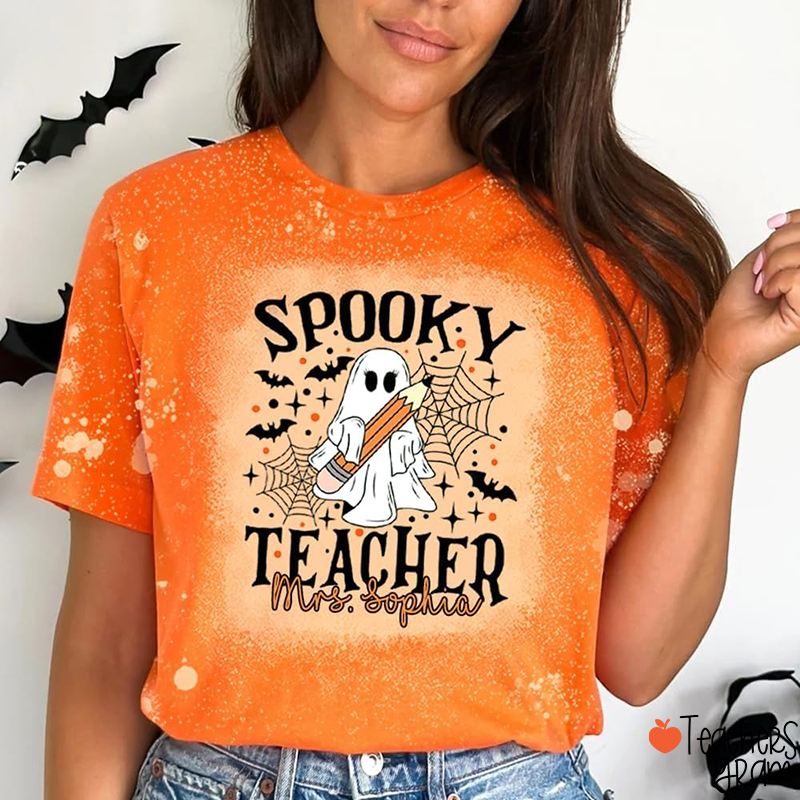 Personalized Name Spooky Teacher Ghost Teacher Printed T-Shirt