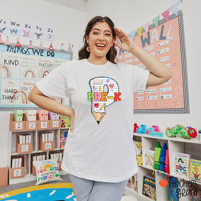 Personalized Grade Notebook Pencil Teacher T-Shirt