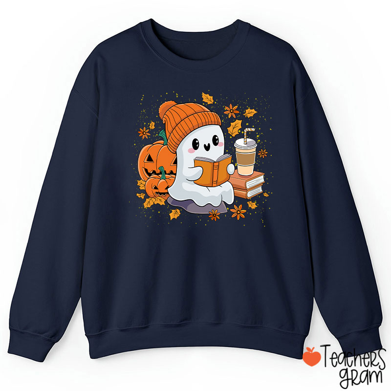 Reading Ghost Pumpkin Halloween Teacher Sweatshirt