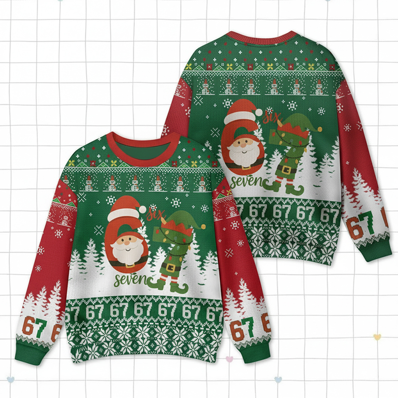 Funny Six Seven Meme Teacher Ugly Fluffy Christmas Sweater